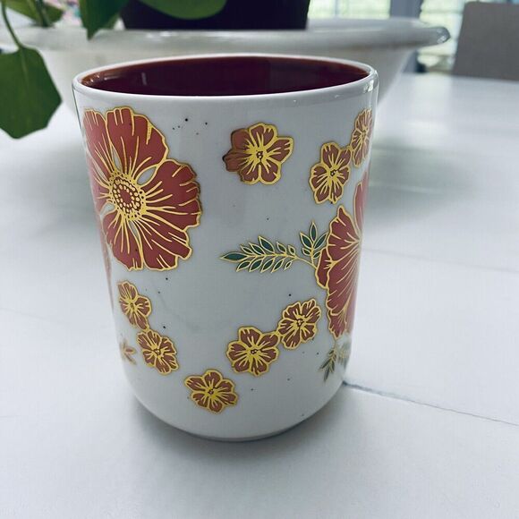 Seeds and Sunshine Poppy Metallic Floral Ceramic Coffee Mug Retro 70s - Picture 2 of 10
